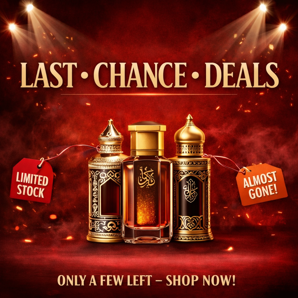 Last Chance Arabic fragrance deals featuring luxury oud perfume bottles with limited stock sale from HA Fragrances