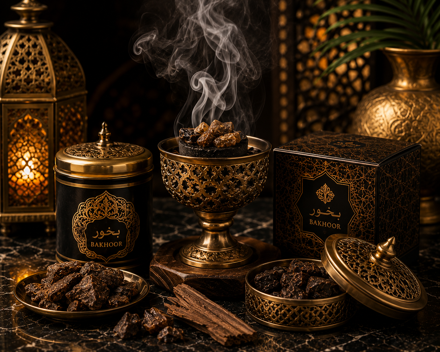 Premium bakhoor incense featuring authentic Middle Eastern oud, wood chips, and rich aromatic fragrances for home and special occasions from HA Fragrances.