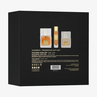 Lattafa Khamrah Gift Set EDP 100ML + Travel Spray 12ML + Hair Mist 50ML – Spiced Sweet Addiction