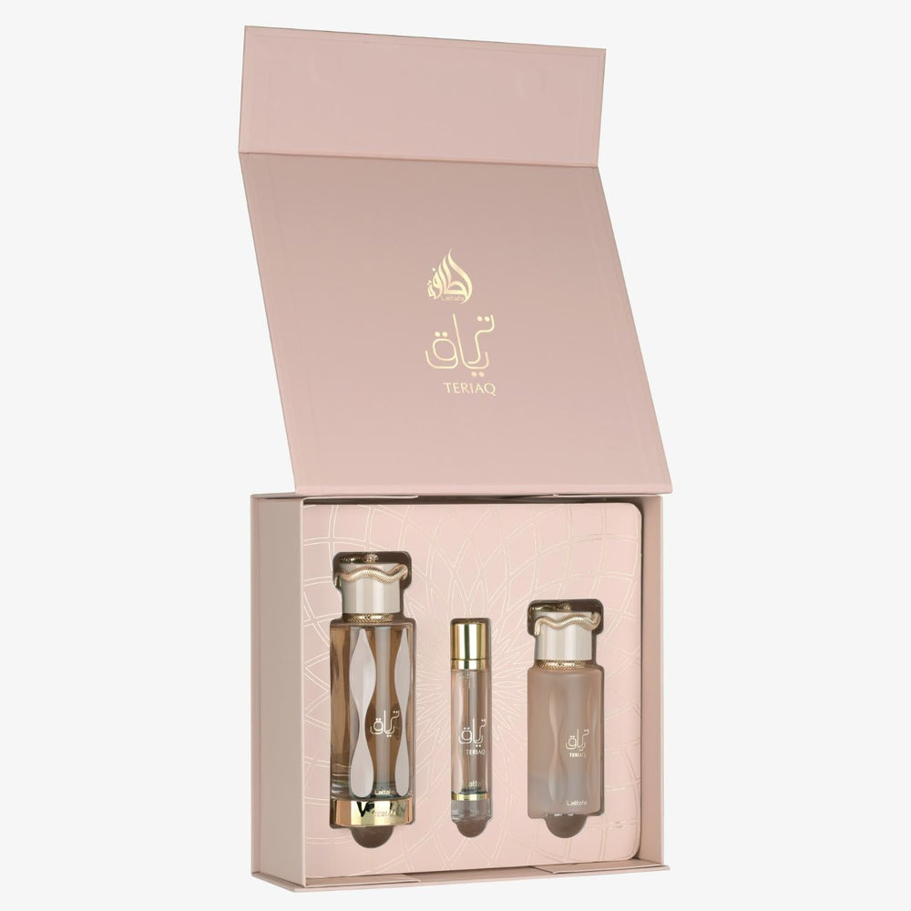 Lattafa Teriaq Gift Set 100ml + 12ml + 50ml – Sweet Addictive Luxury