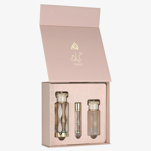 Lattafa Teriaq Gift Set 100ml + 12ml + 50ml – Sweet Addictive Luxury