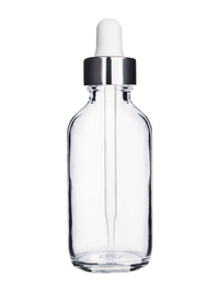 Boston Round Clear Bottle - 60ml (Multiple Dropper Colors)
