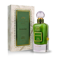 Pistachio Musk Eau de Parfum 100ML bottle alongside its elegant marble-patterned packaging, part of the Ithra Dubai Collection by Ard Al Zaafaran.