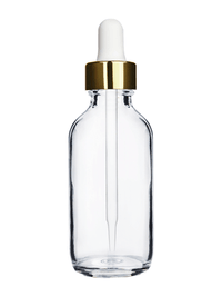 Boston Round Clear Bottle - 60ml (Multiple Dropper Colors)