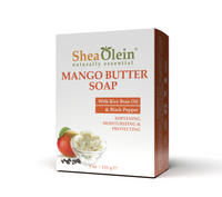 Angled view of Shea Olein Mango Butter Soap enriched with Rice Bran Oil and Black Pepper for a nourishing and protective skincare experience.