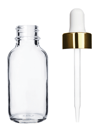 Boston Round Clear Bottle - 30ml (Multiple Dropper Colors)