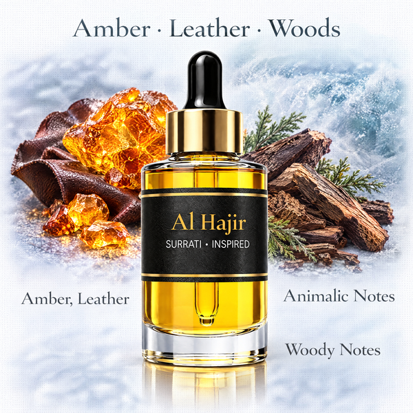 Al Hajir Surrati inspired fragrance oil with amber, leather and woody notes