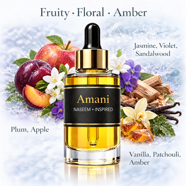 Amani Naseem inspired fragrance oil with plum, apple, jasmine, violet, vanilla and amber notes