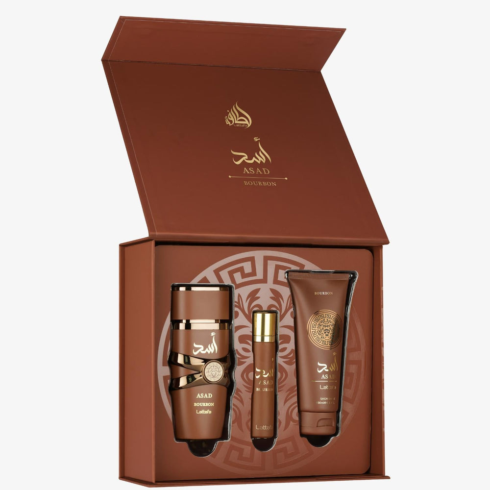 Lattafa Eau De Parfum Gift Set 100ML + Travel Spray 20ML + Body Shower 100ML – Warm Spiced Temptation