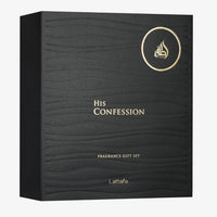 Lattafa His Confession Gift Set EDP 100ML + Travel Spray 12ML + Shower Gel 100ML – Bold Magnetic Power