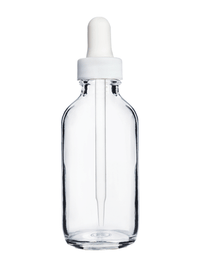 Boston Round Clear Bottle - 60ml (Multiple Dropper Colors)