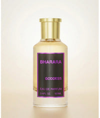 Bharara Beauty Goddess 3.4oz Eau De Parfum gold bottle with black and pink label front view.