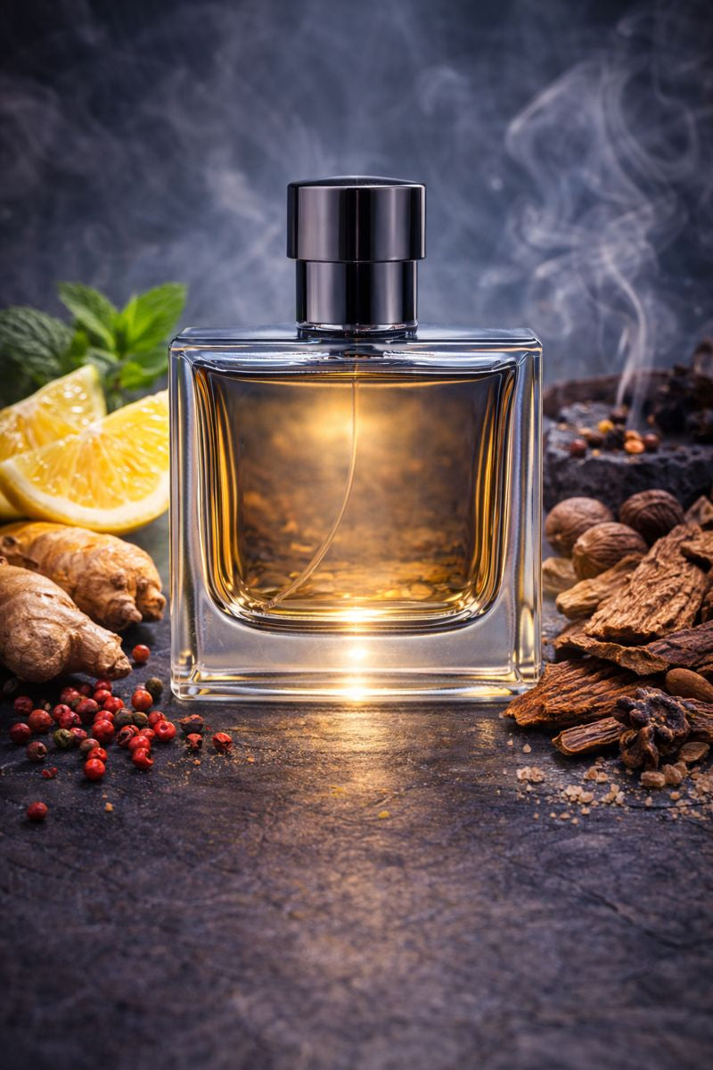 Bleu de Chanel inspired fragrance oil with lemon, mint, pink pepper, ginger, amber, incense, and sandalwood notes