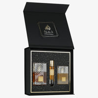 Lattafa Khamrah Gift Set EDP 100ML + Travel Spray 12ML + Hair Mist 50ML – Spiced Sweet Addiction