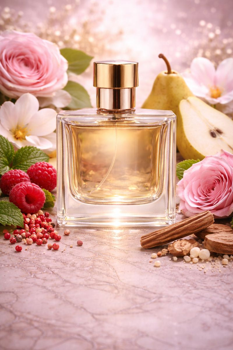 Coach The Fragrance inspired perfume oil with raspberry leaf, pear, pink pepper, Turkish rose, gardenia, musk, cashmeran, and sandalwood notes