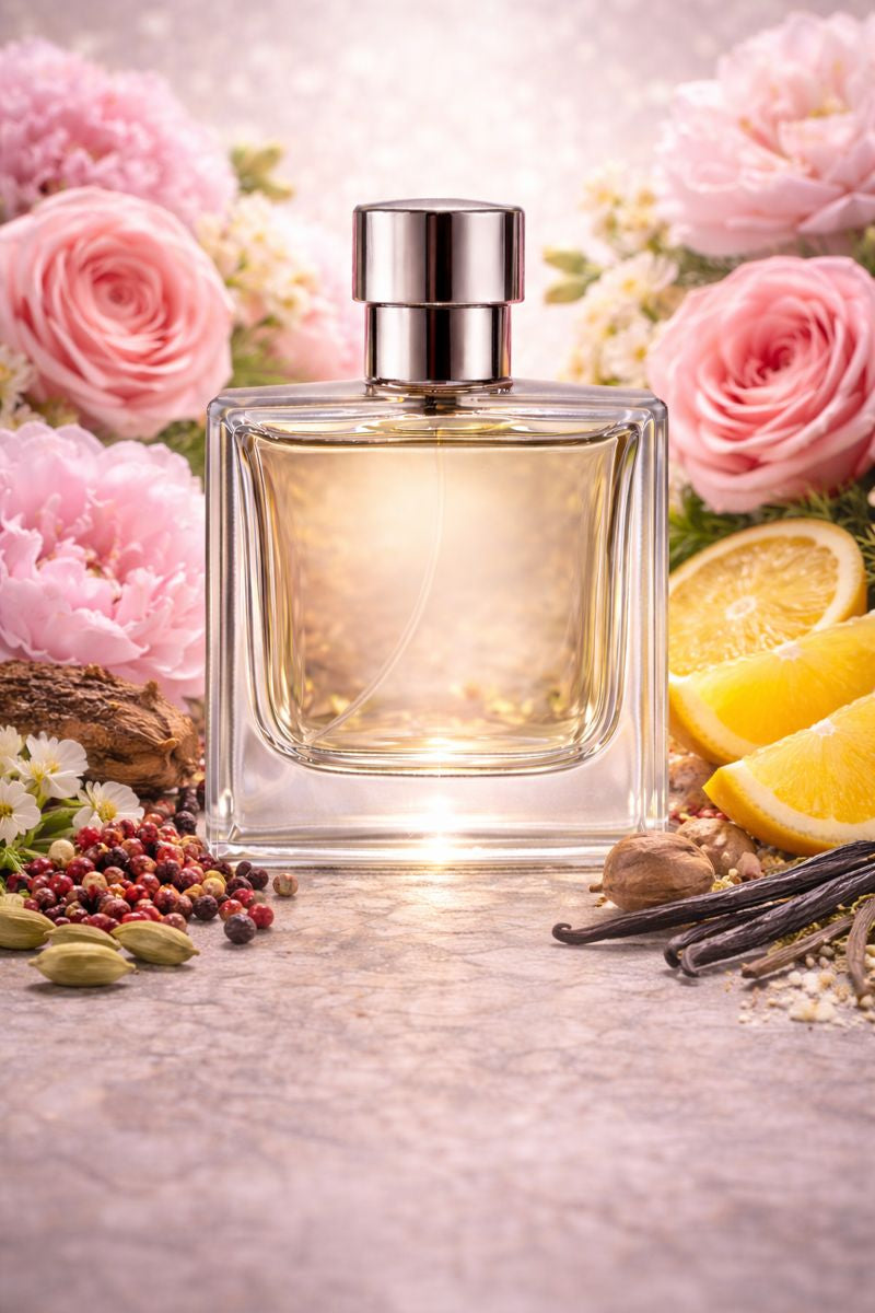 Creed Eladaria inspired fragrance oil with pink pepper, mandarin, bergamot, rose, peony, musk, cashmere wood, and vanilla notes