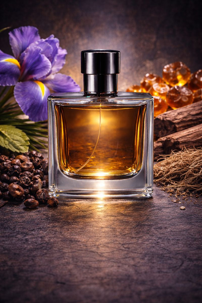Dior Homme Parfum inspired fragrance oil with iris, amber, patchouli, vetiver, and woody notes