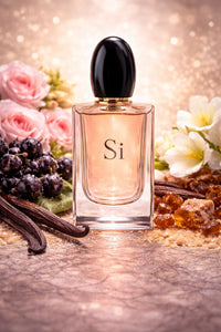 Giorgio Armani Sì inspired fragrance oil with cassis, may rose, freesia, vanilla, patchouli, and woody notes