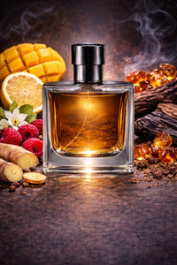 God of Fire inspired fragrance oil with mango, ginger, lemon, red berries, jasmine, cedar, oud, amber, and musk notes