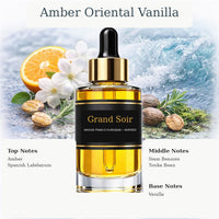 Grand Soir Maison Francis Kurkdjian inspired fragrance oil with Amber, Spanish Labdanum, Siam Benzoin, Tonka Bean, and Vanilla notes