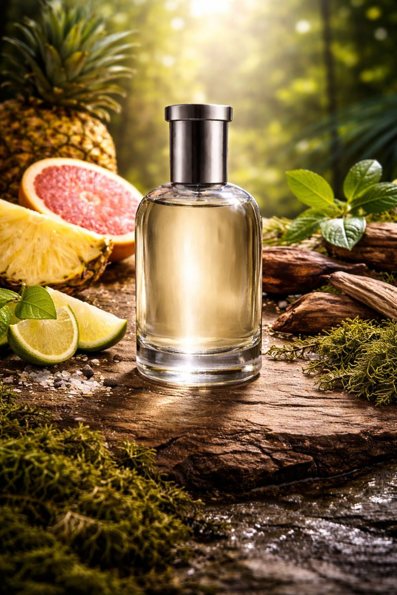 Nishane Hacivat inspired fragrance oil featuring pineapple, grapefruit, bergamot, cedarwood, patchouli, and oakmoss in a refined luxury setting