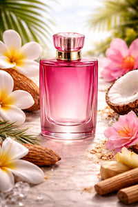 Note-inspired fragrance oil image inspired by Jimmy Choo Rose Passion, featuring tropical florals, coconut milk, vanilla, and warm sandalwood tones in a feminine, modern composition.