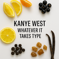 Whatever It Takes Type inspired image with lemon slices, mandarin orange, black currants, nutmeg, vanilla beans, and patchouli resin arranged around the title.