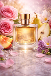 Kayali Fleur Majesty Rose Royale inspired fragrance oil with pear, peach, mandarin, rose, violet, magnolia, vanilla, musk, and vetiver notes
