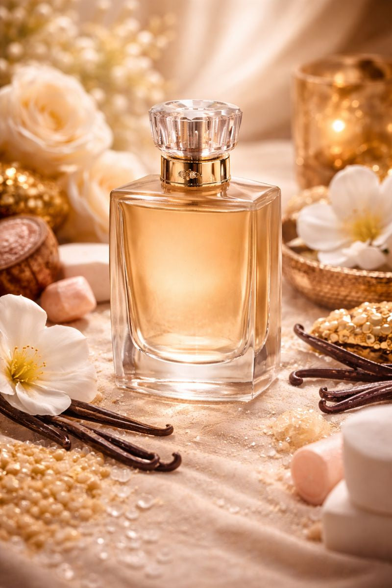 Kayali Vanilla 28 inspired fragrance oil featuring creamy vanilla, sugar, tonka bean, amber, and soft floral notes in a warm luxurious setting