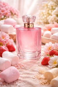 Kayali Yum Boujee Marshmallow inspired fragrance oil featuring strawberry, marshmallow, whipped cream, vanilla, and soft gourmand sweetness in a pink luxury bottle