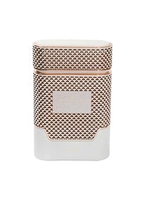 Khadlaj Shiyaaka White Eau De Parfum for Women in a sleek white bottle with rose gold textured accents.