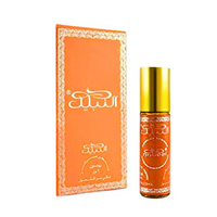 Nabeel 6ml roll-on perfume oil with elegant orange packaging and golden accents, showcasing the luxurious Arabian fragrance.