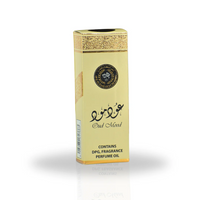 Oud Mood Roll-On Perfume Oil 10ML packaging in a sophisticated gold and white design, highlighting its premium presentation.