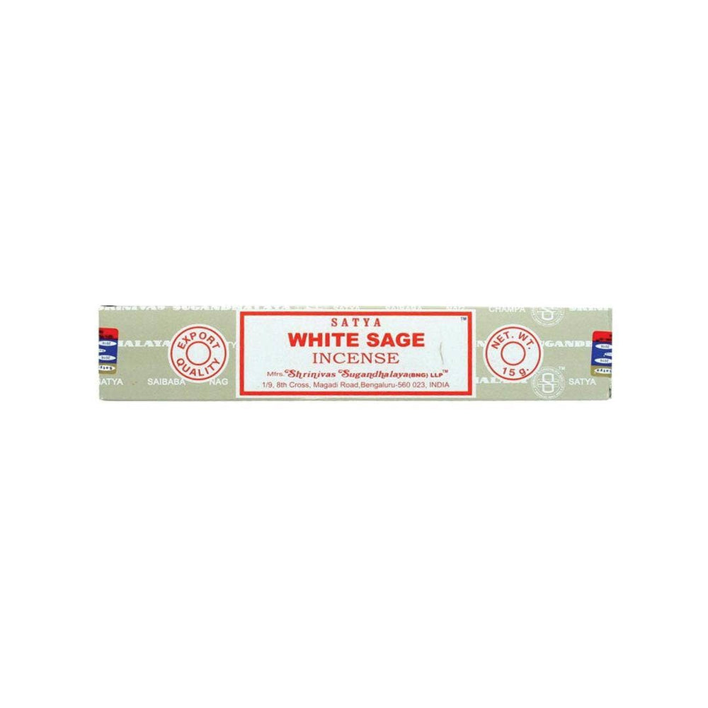 Satya White Sage incense 15g agarbatti pack with traditional grey and red packaging