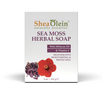 Sea Moss Herbal Soap with Hibiscus Oil and Vitamin C, 5 oz packaging featuring vibrant sea moss and hibiscus visuals.