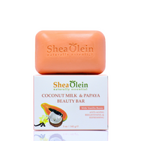 Shea Olein Coconut Milk and Papaya Beauty Bar Soap - Soap and Packaging Display
