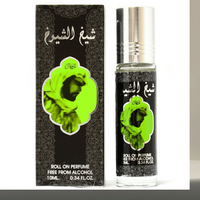 Sheikh Al Shuyukh Roll-On Perfume Oil 10ML by Ard Al Zaafaran, featuring bold black and green packaging with a sophisticated design.