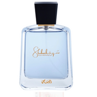 Shuhrah Pour Homme by Rasasi, showcasing its stylish blue bottle with bold black cap.