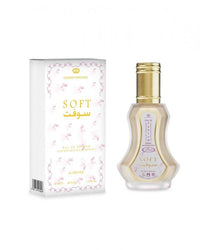 Soft Perfume Spray by Al Rehab 35ml – floral warm feminine fragrance with box and bottle displayed