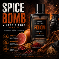 Spicebomb Viktor and Rolf Inspired fragrance oil – Warm Spicy Unforgettable scent with grapefruit, cinnamon, tobacco and leather on dark fiery background