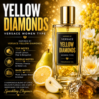 Versace Yellow Diamonds Inspired fragrance oil – Sparkling Floral Citrus scent with lemon, pear, freesia and soft amber on luxury golden background